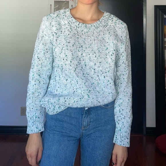 Closed (brand) Knit Crew Neck Sweater. Mix of teal and white threads. Size M. - Picture 3 of 6